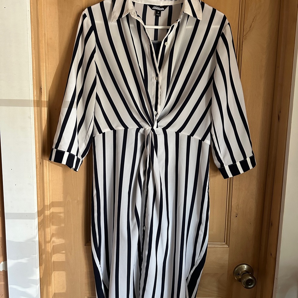 Project Runway Black and White Striped Dress with Twist Front